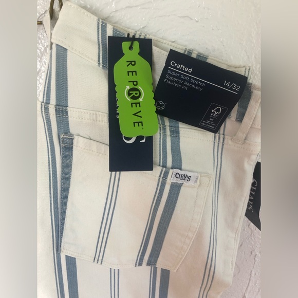 NWT CHAMPS Blue White Striped Jeans Flare Leg Size 14 32 Some Stretch Bootcut - Picture 3 of 12